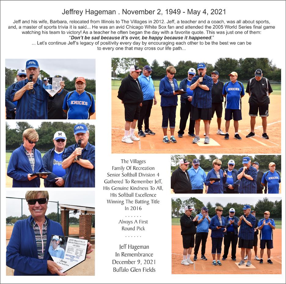 Jeff Hageman memorial D4 Softball The Villages